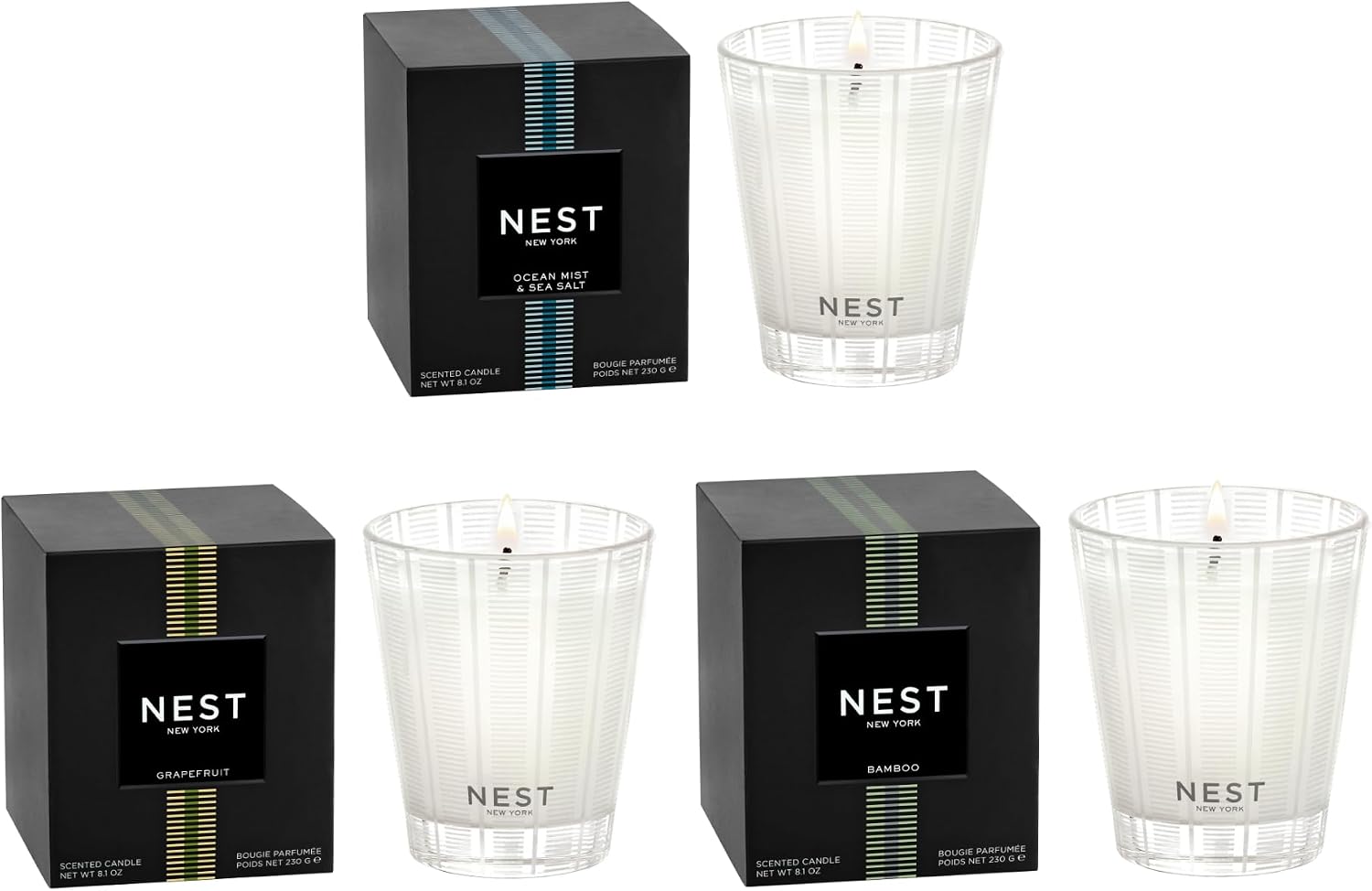 NEST New York Scented Classic Candle Trio - Bamboo, Grapefruit, and Ocean Mist & Sea Salt
