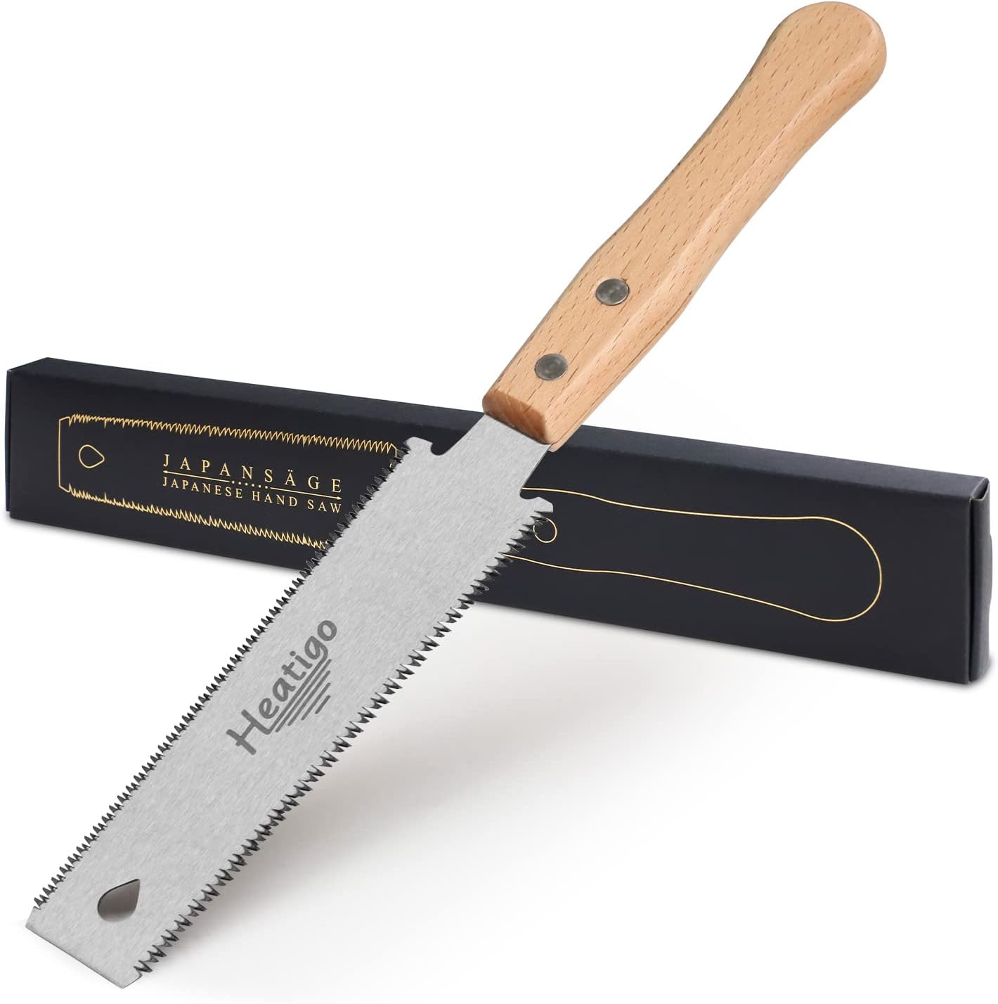 Heatigo Small Japanese Hand Saw for Wood, Wooden Handle Fine Tooth 11/17 TPI, Pull Saw for Trimming Pruning Woodworking Tool