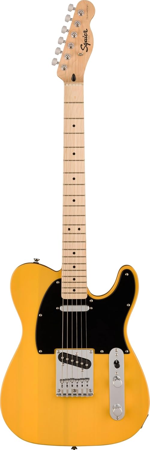 Squier by Fender Sonic Telecaster Electric Guitar, Maple Fingerboard, Black Pickguard, Butterscotch Blonde, Comes with Free Virtual Lessons