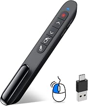DINOSTRIKE USB-A and USB-C Presentation Clicker with Air Mouse Control, Rechargeable Wireless Presenter Remote PPT Pointer RF 2.4GZ PowerPoint Clicker Slide Advancer for Mac Computer Laptop