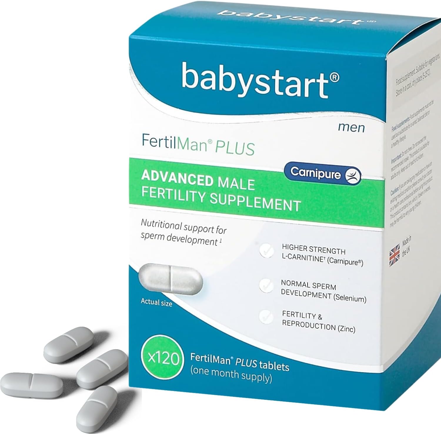 Babystart Fertility Supplements for Men - FertilMan Plus Advanced 120 Tablets, Male Fertility Vitamins with Zinc, Folic Acid and Vitamin D for Conception, Immune Support - Mens Health Supplement