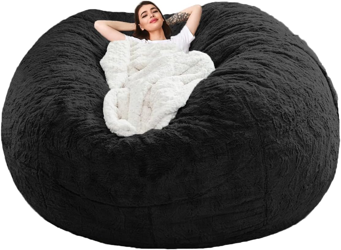 Soft Bean Bag Sofa Cover(NO Filler) Super Large Lazy Sofa Cover for Family (Black, 6FT(D153*H65cm) ONLY Cover)