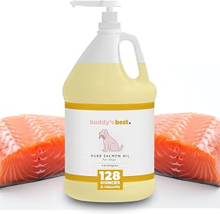 Buddy's Best, Salmon Oil for Dogs - 100% Pure Norwegian Virtually Odorless Fish Oil - Omega-3 Supplements for Dogs & Cats - Promotes Healthy Skin and Coat - Dog Food Oil in Pump Bottle (1 Gallon)