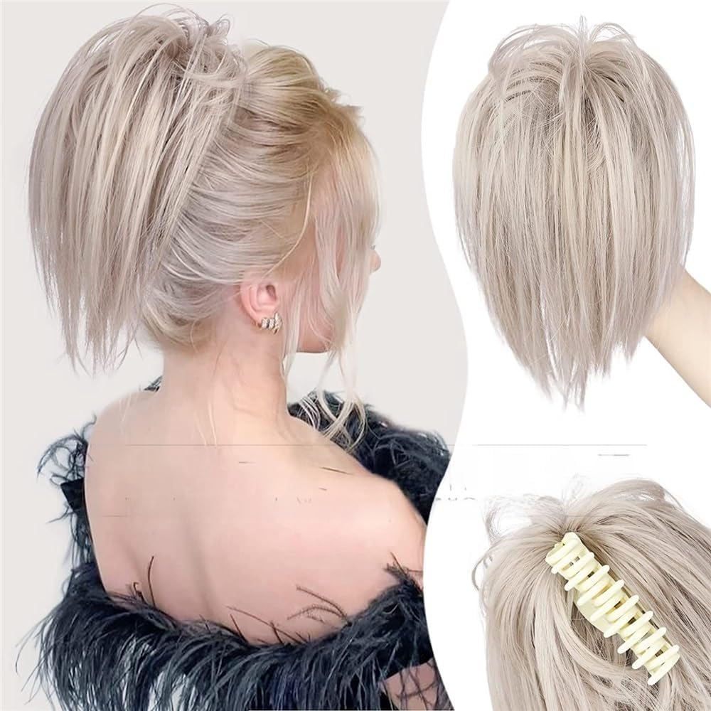 Messy Bun, Fluffy Chicken Coop Wig Clip - Hot Girl Hair, Lazy Styling,Bun for Hair(White)