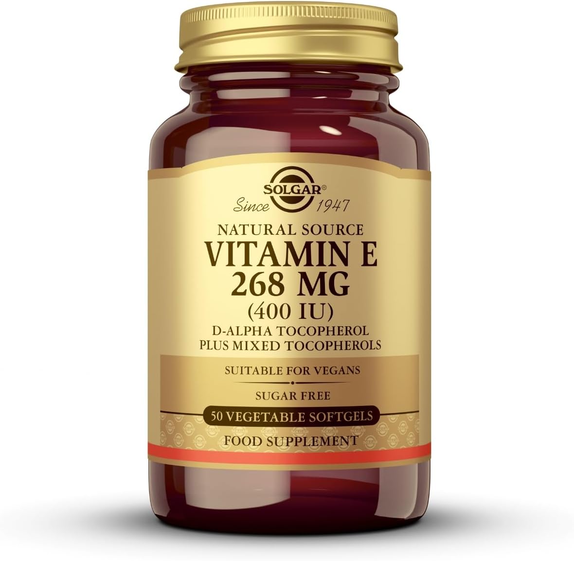 Solgar Natural Source Vitamin E 268 mg (400 IU) Vegetable Softgels, Brown, 50 Count (Pack of 1)
