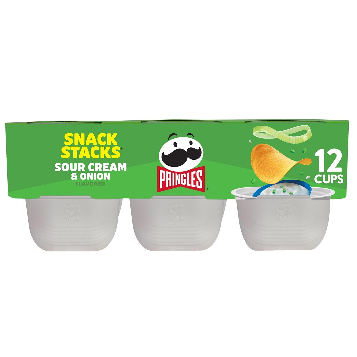 Pringles Potato Crisps Chips, Lunch Snacks, On-the-Go Snacks, Snack Stacks, Sour Cream and Onion, 8.8oz Tray (12 Cups)
