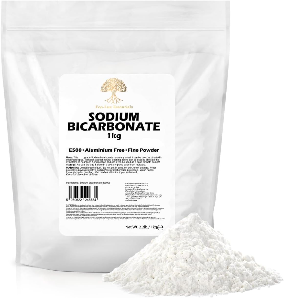 Baking Soda, Sodium Bicarbonate 1kg Pure Baking Soda for Cleaning, Baking, Bath Bombs, Odours and Teeth
