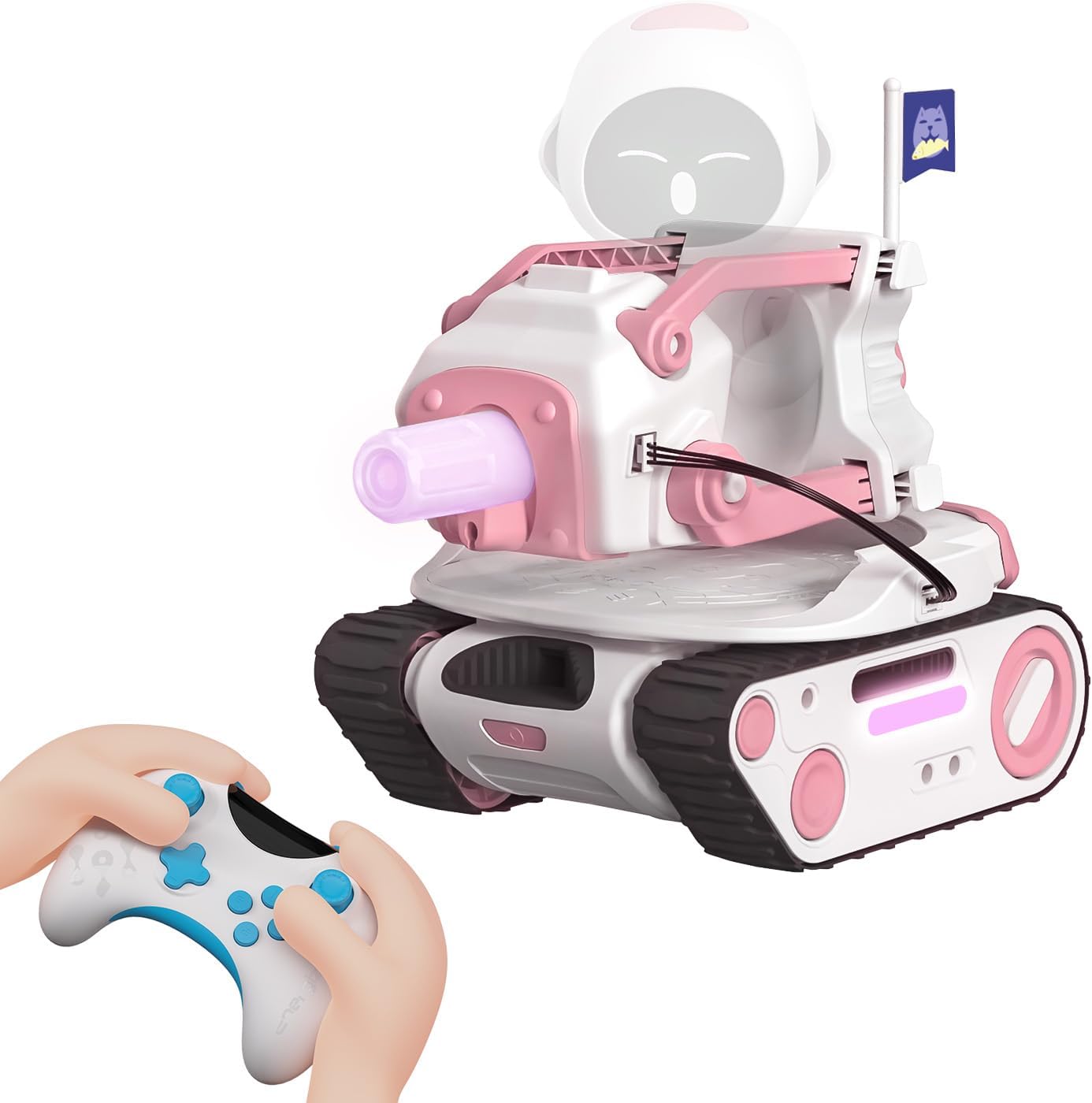 Panxer - RC Battle Tank Compatible with Eilik Robots Blue/Pink/DQ/Sliver, Crawler Car Toys with LED Lights and 2.4Ghz Remote Control, Single and Multi-Player Party Play Mode (Pink)
