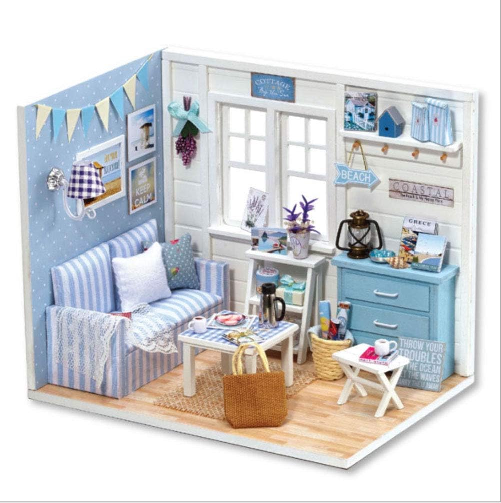 Wakects DIY Dollhouse Kit, Miniature Dollhouse with LED Light, Cottage Style, Gifts for Craft Enthusiasts, All Ages, Female