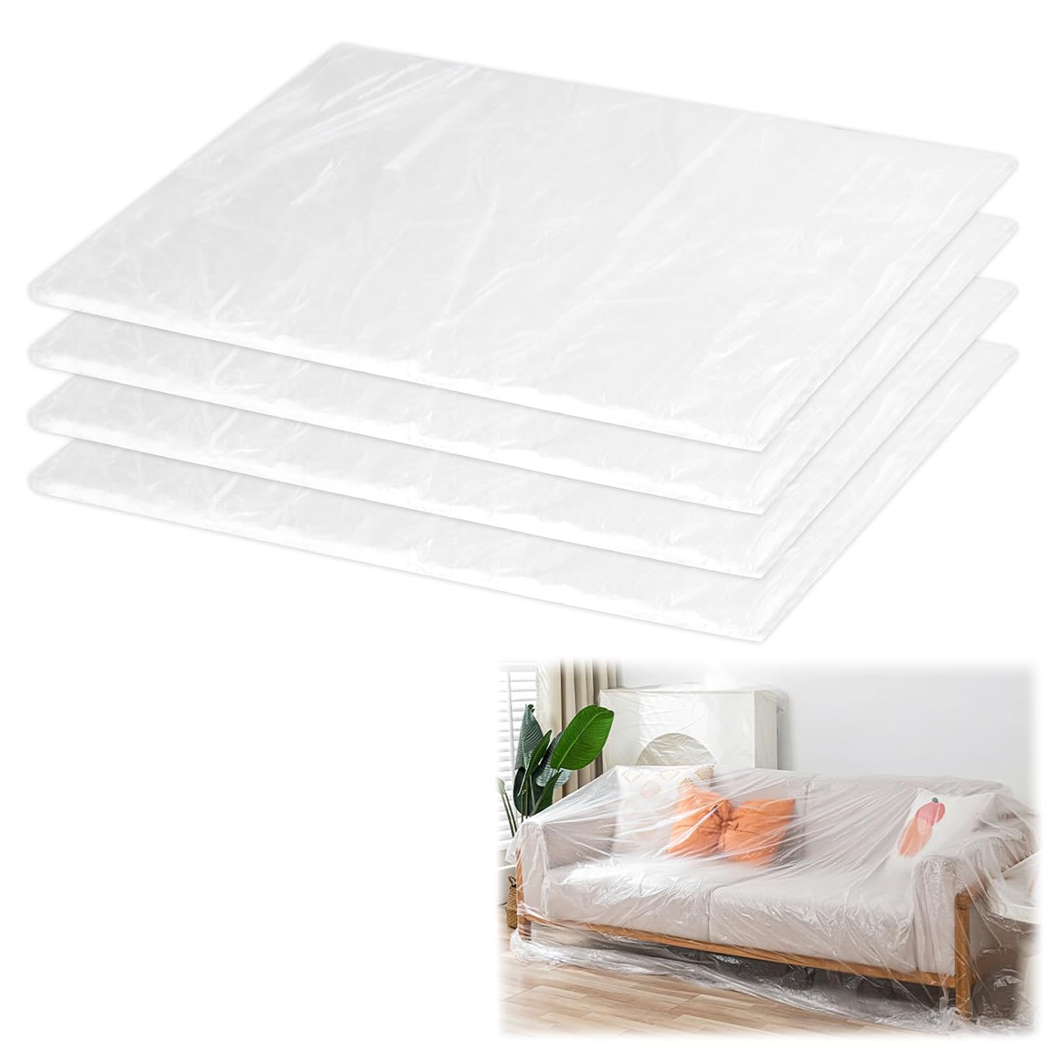 Plastic Dust Sheets,4Pcs Large Plastic Sheeting with 1.5m Tape Measure