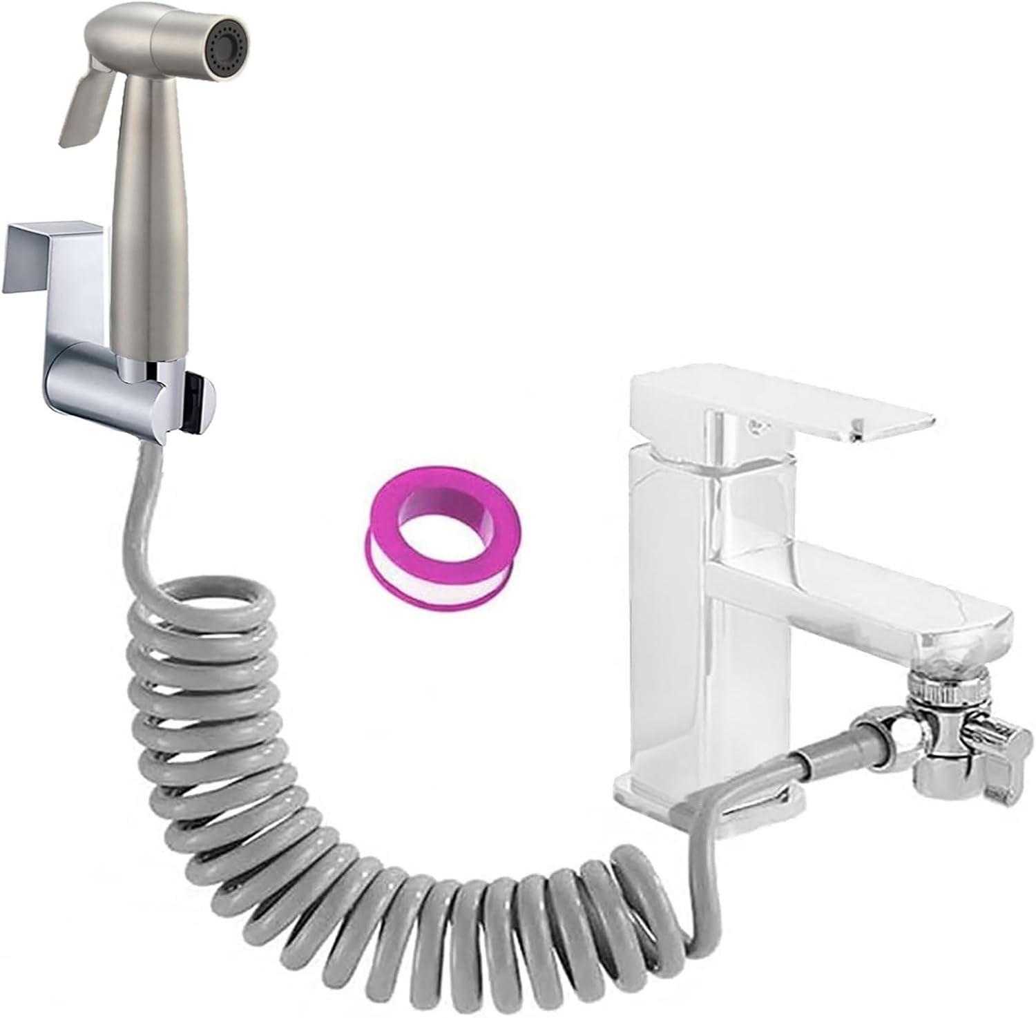 Bidet Shower Kit,Home Handheld Bidet Baby Toilet Set with Faucet Spray, Hose and Fitting, Perfect for Washing Hair or Wash Basin (Silver)