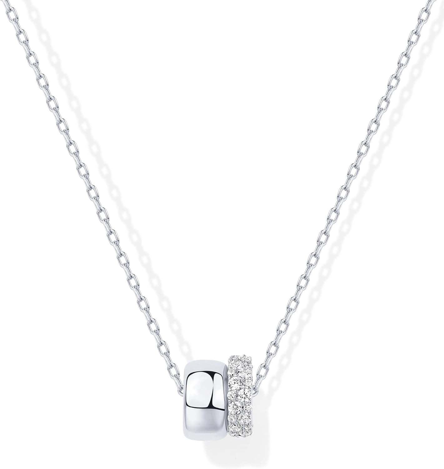 PAVOI 14K Gold Plated Pendant Necklace for Women | Two Distinct Rondelle Pendants with Cubic Zirconia | Sliding Chain Pendant | Trendy Fashion Jewelry