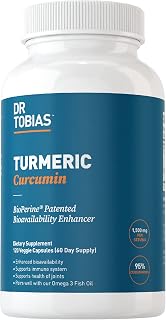 Dr. Tobias Turmeric Curcumin Supplement with BioPerine & Black Pepper, Extra Strength Curcumin Supplements for Joint Support,1500 mg per dose with 95% Curcuminoids, 120 Capsules