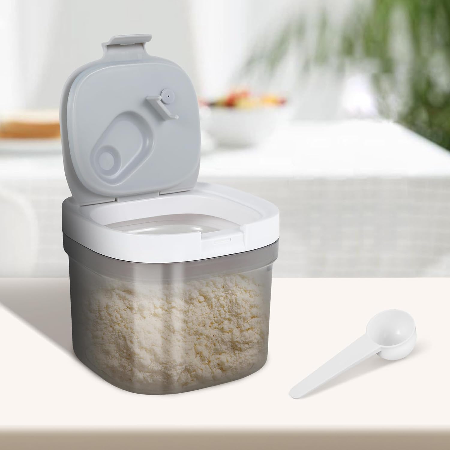 Airtight Formula Container Include Spoon Grey Coffee Canister Stackable Food Containers Include Lids Milk Powder Formula Dispenser for Coffee, Cereal, Flour(800ml)