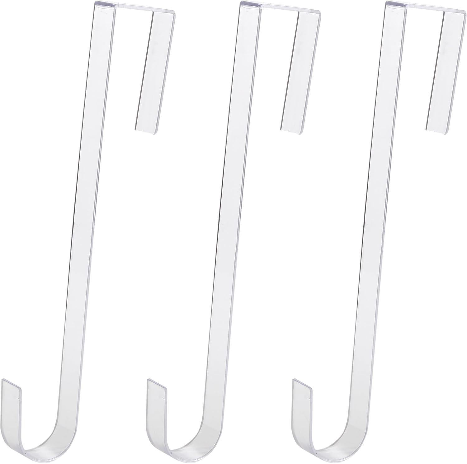 Non Scratch 100% Clear 12in Wreath Hanger 3Pk. Slim Christmas Wreaths Holders for Hanging Fall Halloween Decorations Over Front or Garage Door. Best Long Hooks for Indoor or Outdoor Home Decor.
