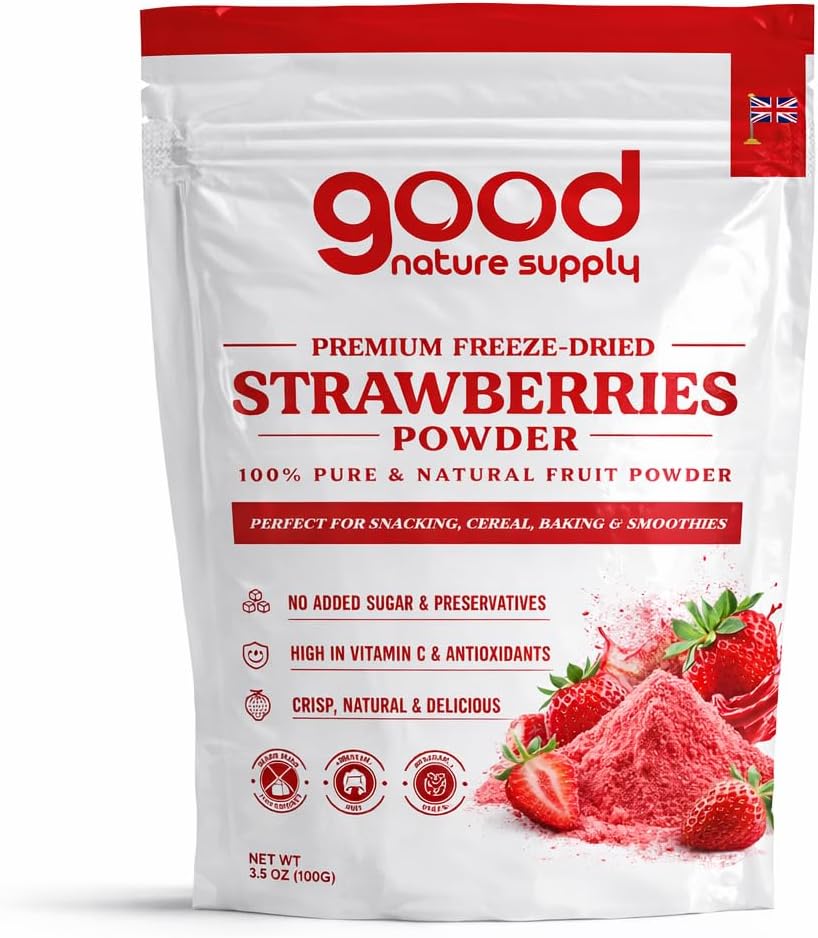 Healthy Snack – 100% Freeze Dried Strawberry Powder | Perfect for Smoothies, Baking, Cereal | No Added Sugar | Good Nature Supply (Powder 100g)