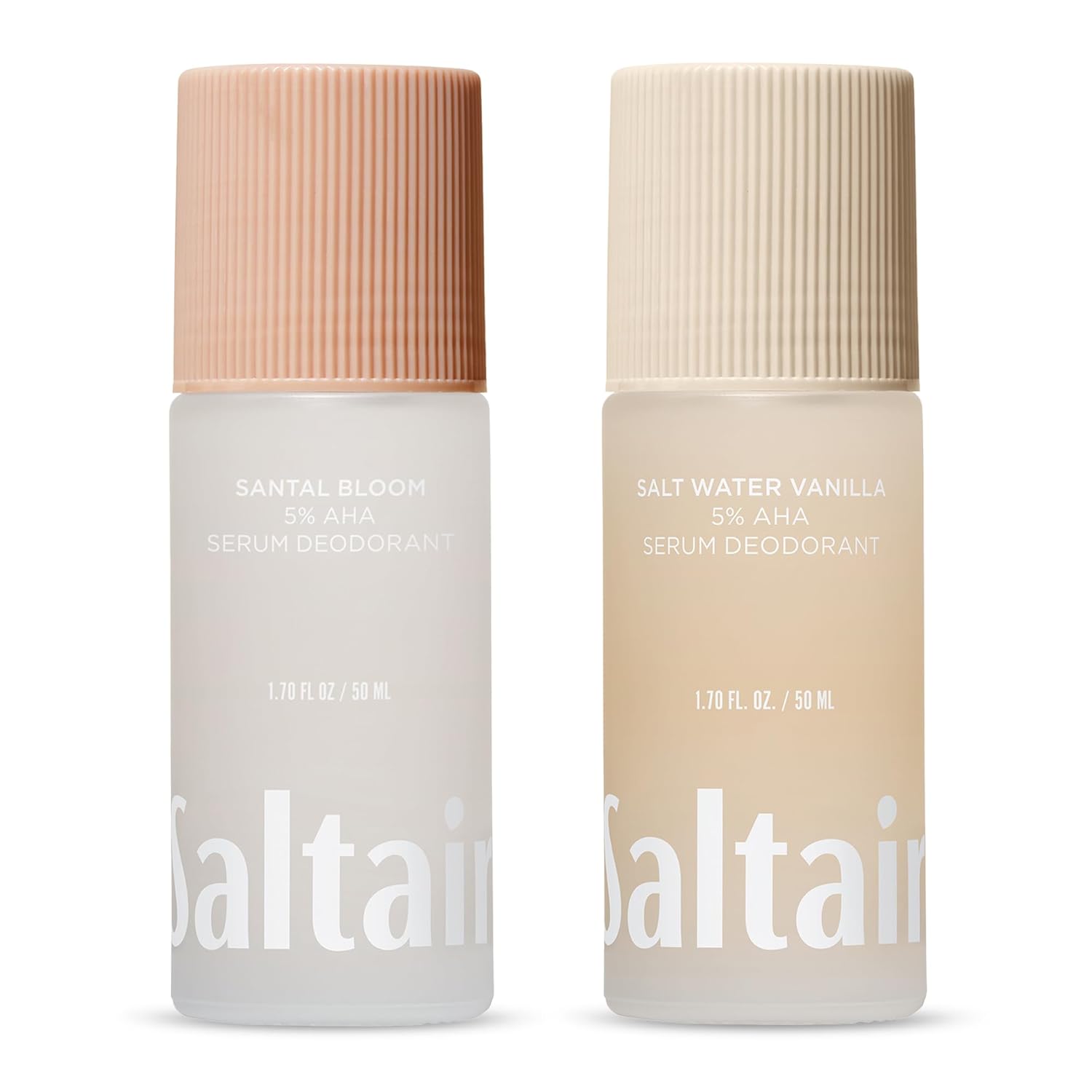 Saltair Serum Deodorant Variety Pack – Santal Coconut: Santal Bloom & Salt Water Vanilla – 5% AHA – Aluminum-Free Odor Control for Women & Men – Mandelic Acid Deodorant – 2x 1.7oz Travel Roll On
