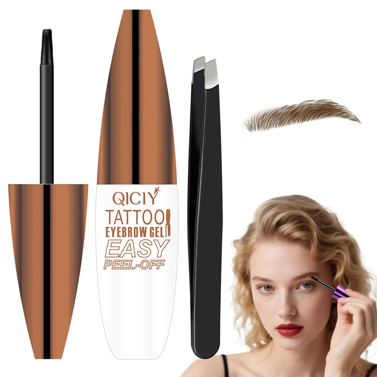 Qiciy Tattoo Eyebrow Gel Easy Peel Off, Easy Peel-Off Eyebrow Gel- Waterproof&Sweatproof, Peel-Off Eyebrow Tinting Gels Stain, Peel off Eye brow Tinted Cream for All Skin Type (02#Light Brown-B)