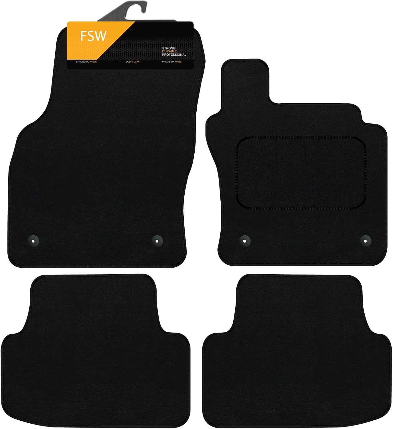 FSW - Tailored Mats - Fits VOLKSWAGEN Vw Golf MK7 2013-2019 - Black Carpet - Anti Slip Mat - Non Slip Car Floor Mat, Fitted With Clips & Granulated Backing - 4 Pc Floor Mat Only