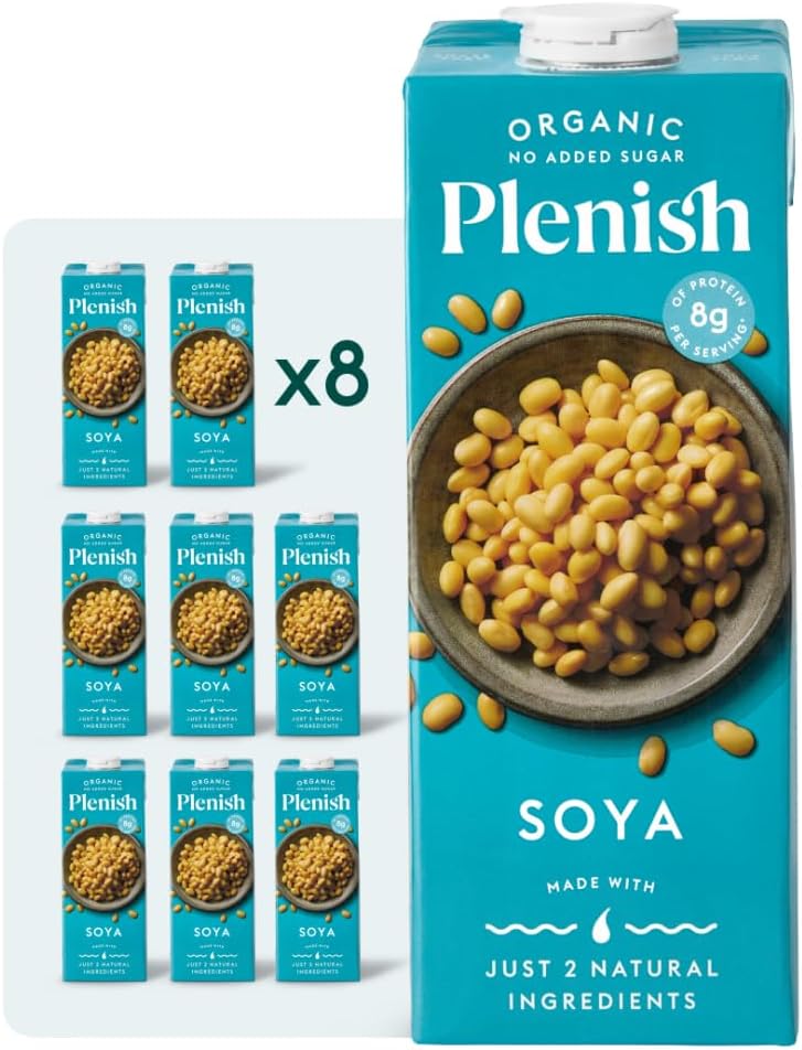 Plenish Organic Unsweetened Soya Milk 1L Carton (pack of 8)