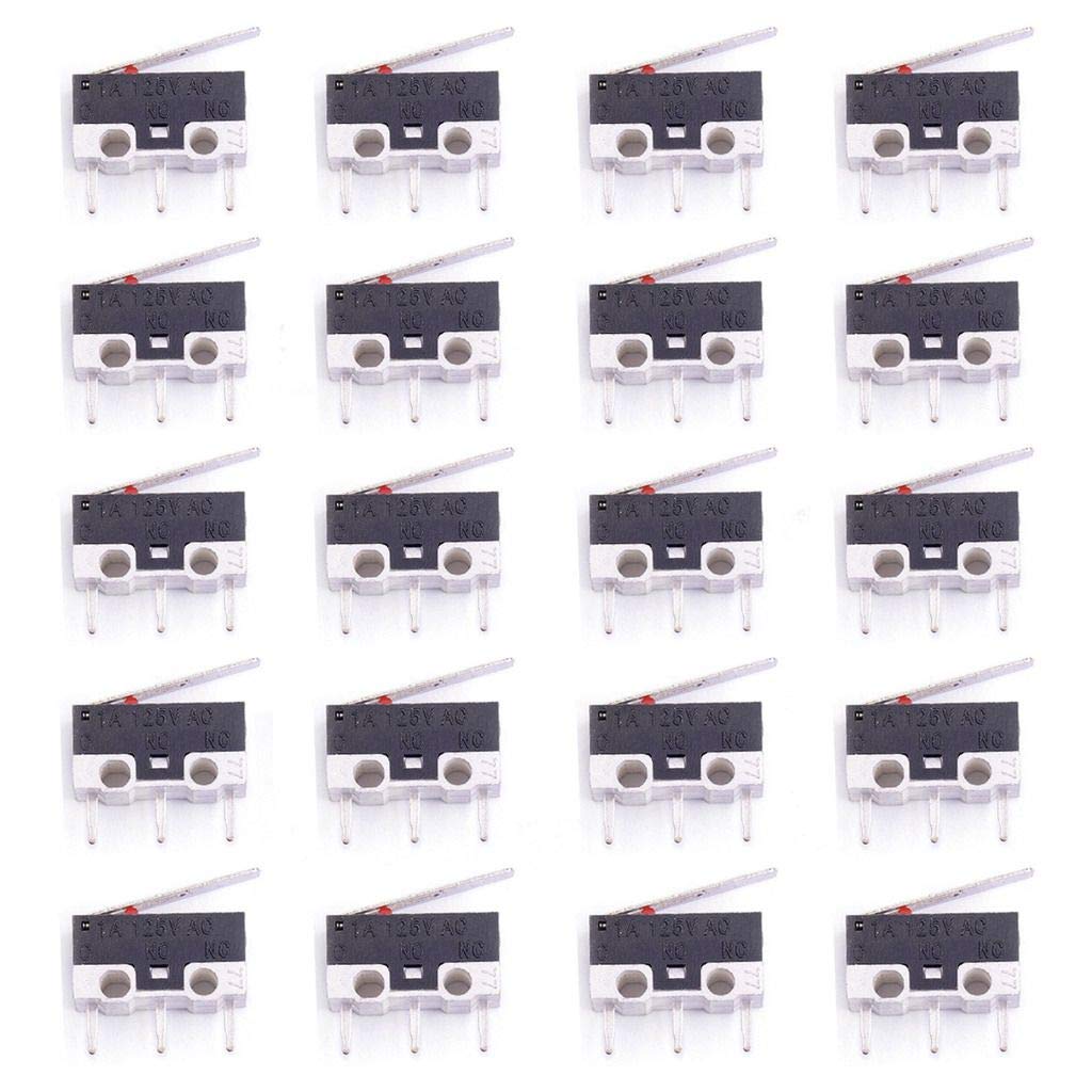 DAOKI 20Pcs Micro Switch AC 1A 125V 3Pin SPDT NO+NC Hinge Lever Momentary Push Button Micro Limit Switch for Arduino