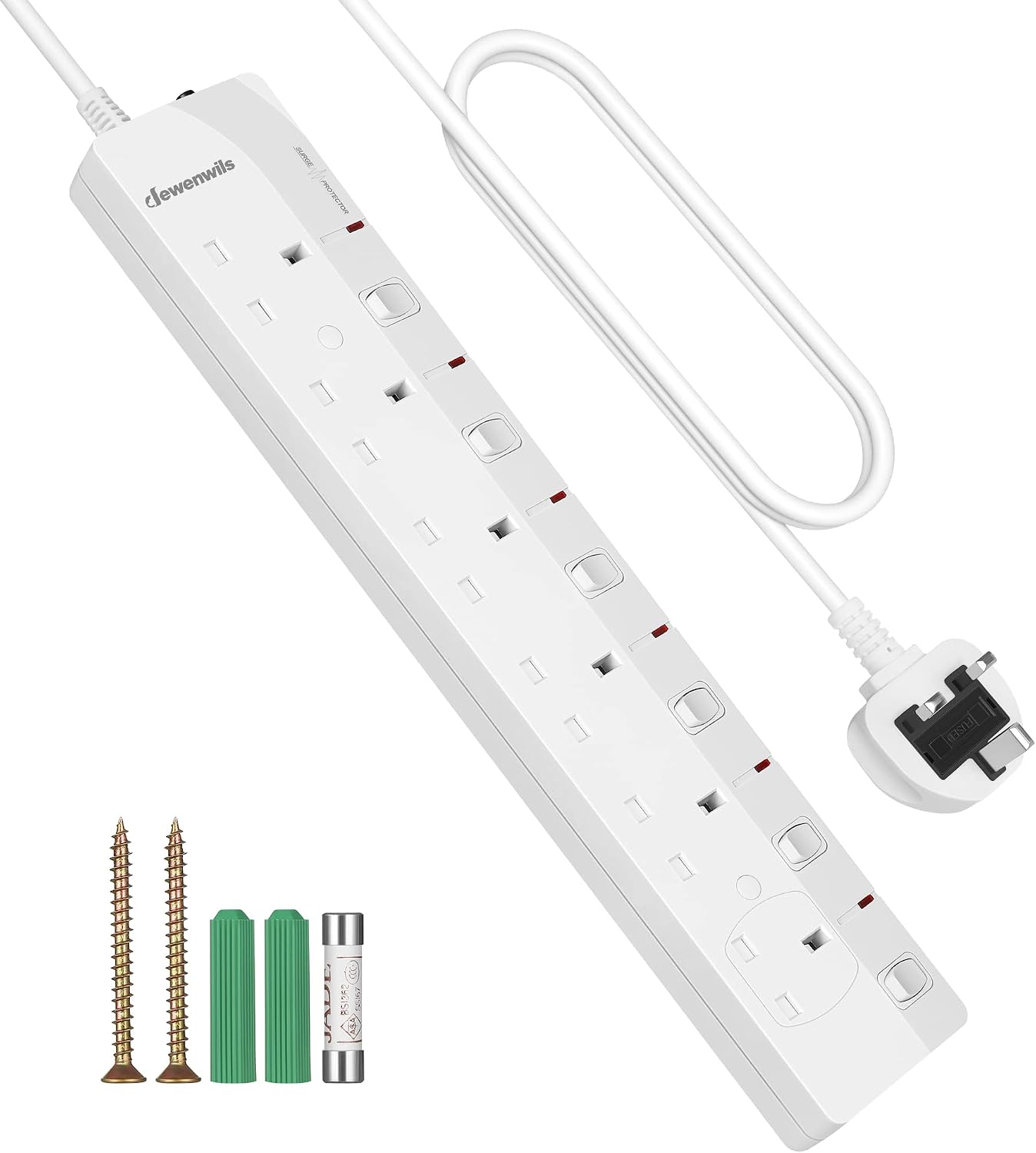 DEWENWILS 6 Way Surge Protected Extension Lead with Individual Switches