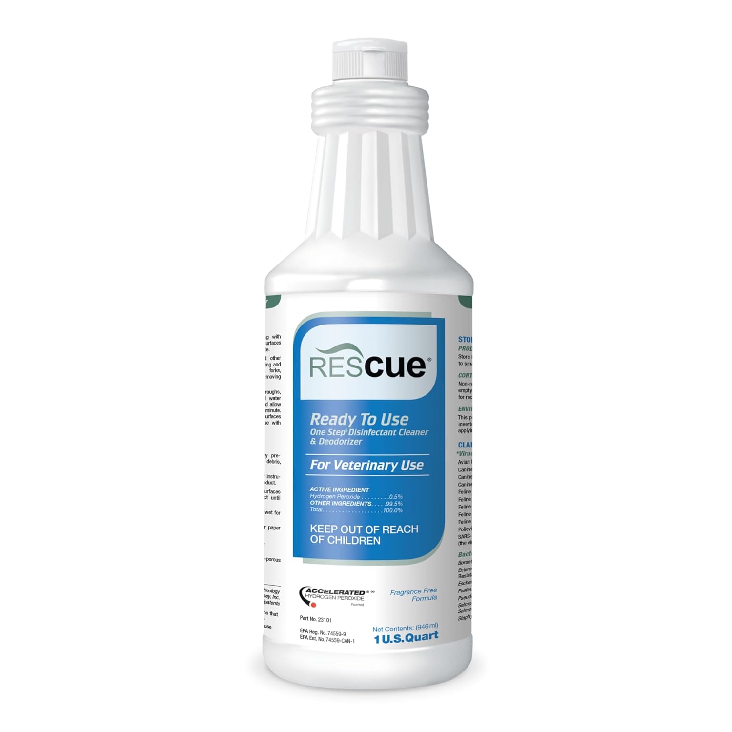 REScue One-Step Ready-to-Use Disinfectant Cleaner & Deodorizer – For Veterinary Use, Animal Shelters, Pet Foster Homes, Kennels, Litter Box – 32 Ounce RTU (Spray Nozzle NOT Included)