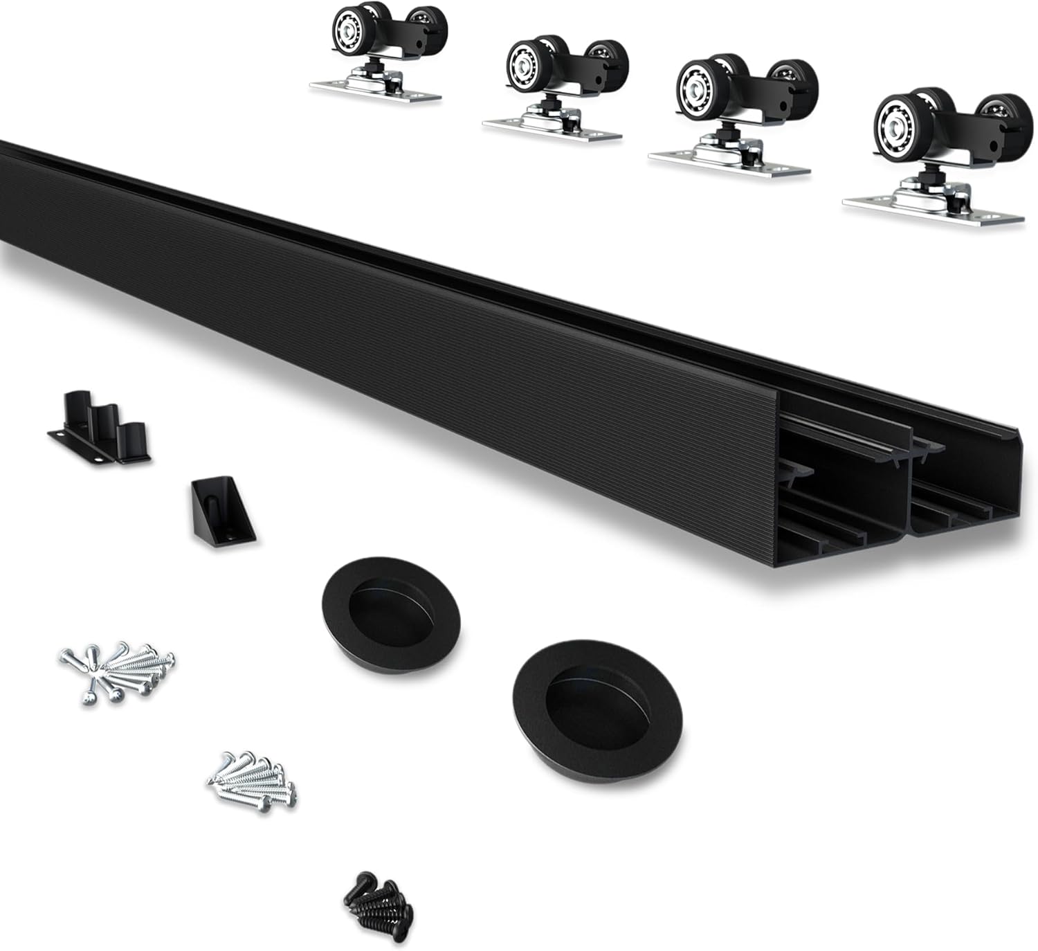JUBEST Heavy Duty Bypass Door Hardware kit 60",Quiet and Smooth Bypass Closet Door Track for 2 Door System, Black