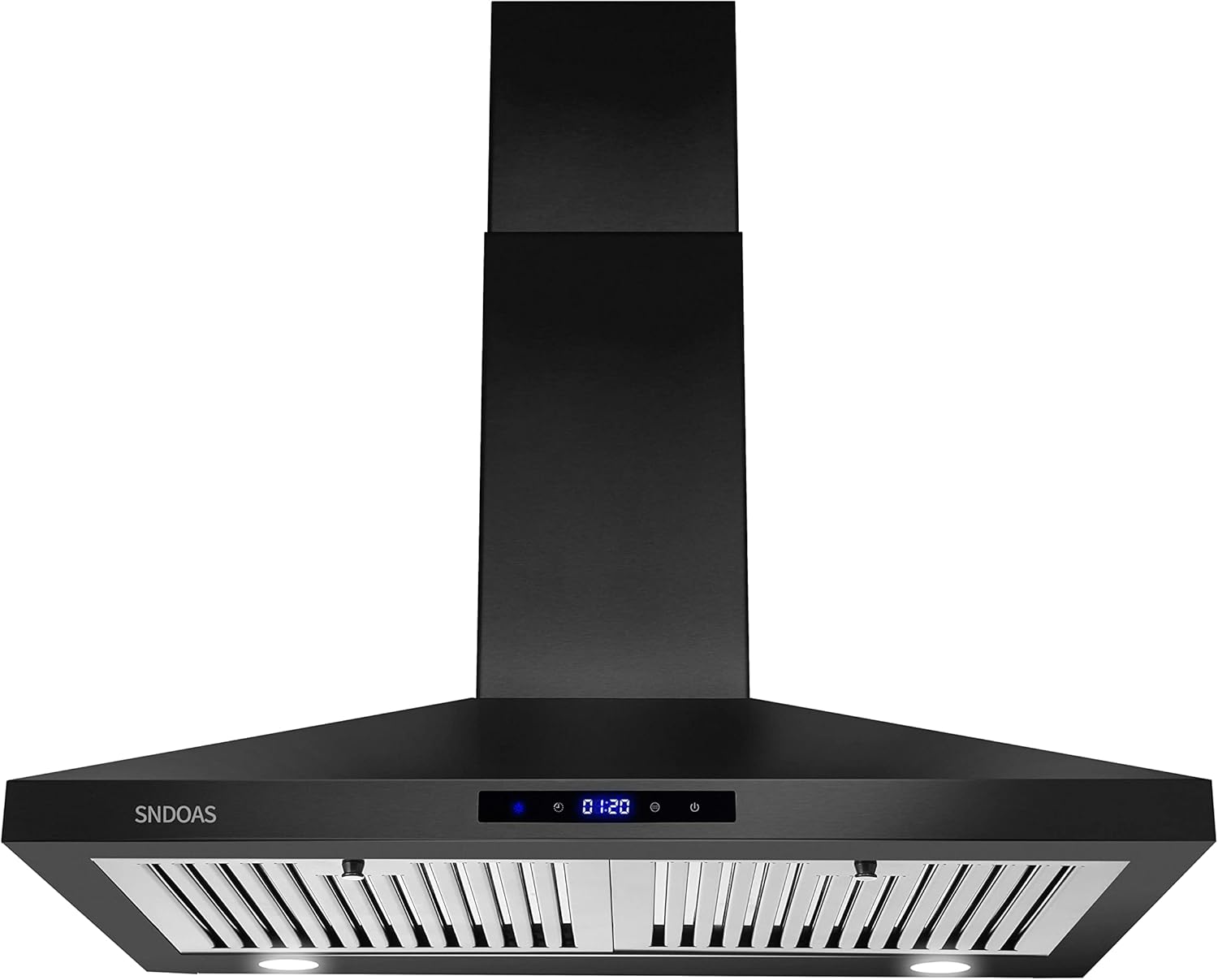 SNDOAS Black Range Hood 30 Inch,Stainless Steel Wall Mounted Kitchen Hood with Touch Controls, Ducted/Ductless Convertible,Chimney-Style Stove Hood Vent for Kitchen,Baffle Filters,Black Painted Finish