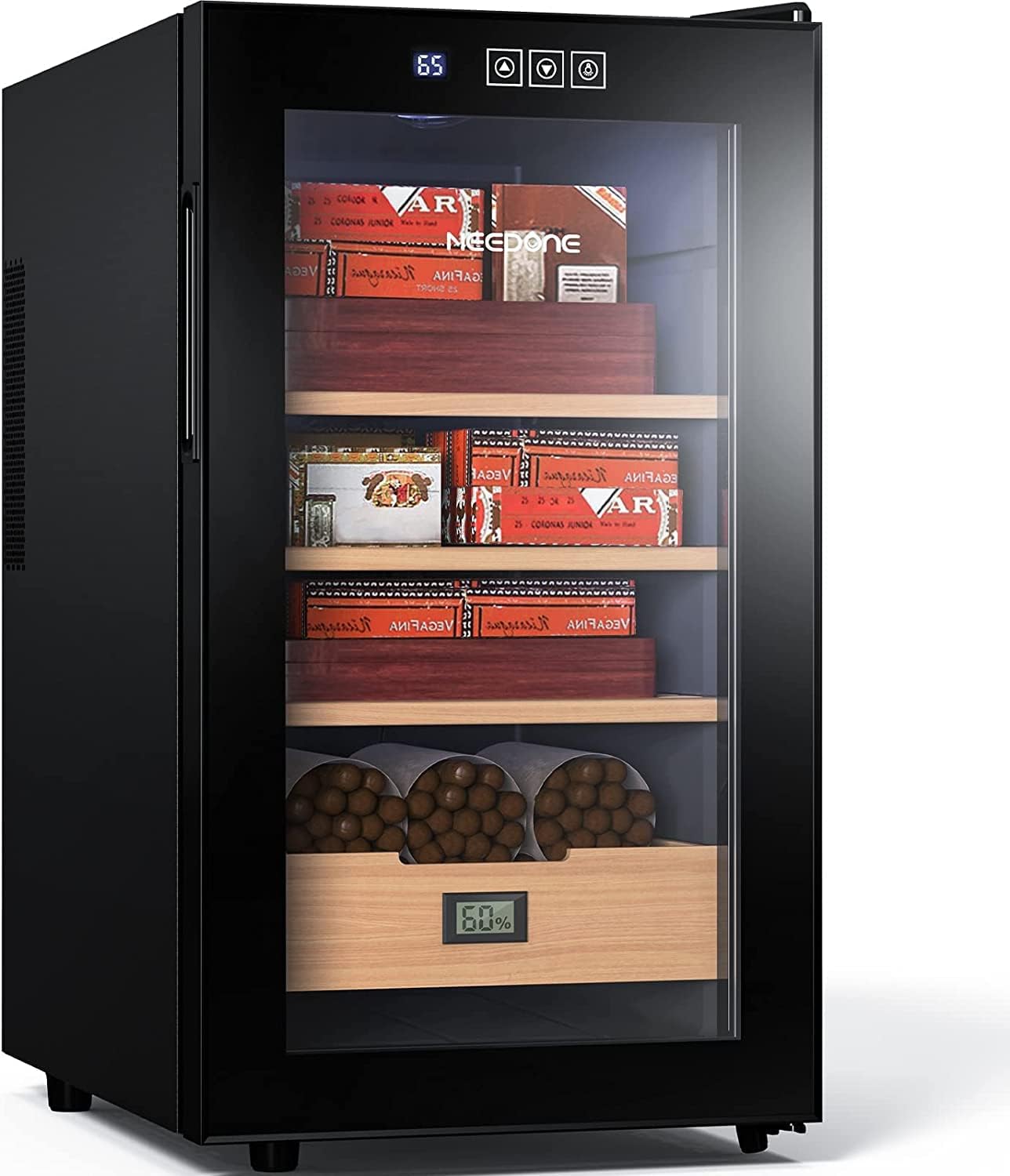 NEEDONE Humidor 48L with Cooling and Heating Temperature Control System, Electric Cigar Cabinet for 300 Counts with Spanish Cedar Wood Shelves & Drawer with Hygrometer, Gift for Men, 4 Layers