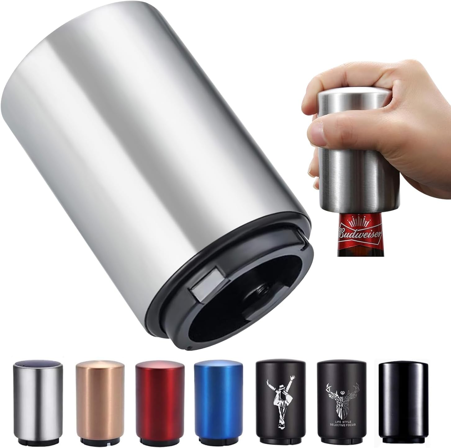 SUOXU Bottle Opener,Stainless Steel Automatic Push Down Magnetic Beer Bottle Opener,No Damage Quick to Open Beer Cola Soda Top Cap Kitchen Gadgets Accessories,Birthday Christmas Beer Gift for Men Dad