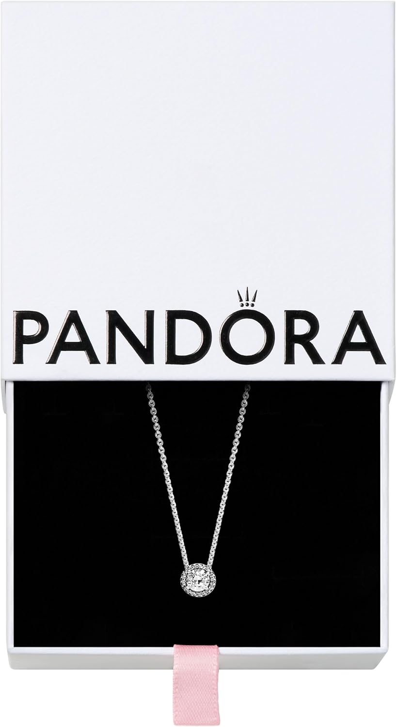 PANDORA Round Sparkle Halo Necklace - Adjustable Necklace with Lobster Clasp - Gift for Her - Sterling Silver & Cubic Zirconia - With Gift Box - 17.7"