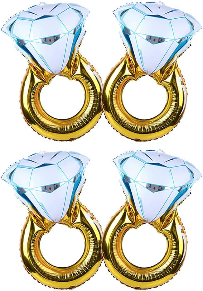 ANCLLO 2Pcs Big Gold Diamond Ring Foil Balloon Inflatable Wedding Decoration Helium Air Valentine's Day Event Party Supplies