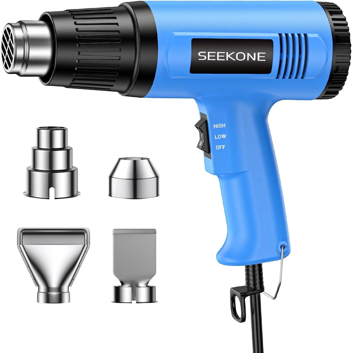 SEEKONE Heat Gun, 1800W Heavy Duty Hot Air Gun Kit Dual-temperature Setting 572℉&1112℉, Hot Heat Gun with Overheat Protection, 4 Nozzles Included, for Shrinking PVC, Stripping Paint, Crafts (5.2ft)