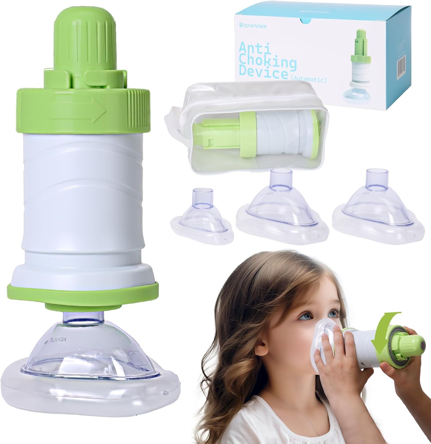 Jointown FSA HSA Automatic Choking Rescue Device for Kids and Adults with 3 Masks, Portable Dechoker Anti Choking Device,Strong Suction Home Emergency Kit,First Aid Airway Assist Device