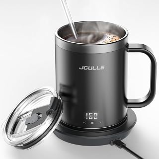 Temperature Control & Self-Heating Smart Mug, Touch & App Control, 14oz Coffee Warmer with lid, 120 Minute Battery Life, with Glass Straw and LED Display