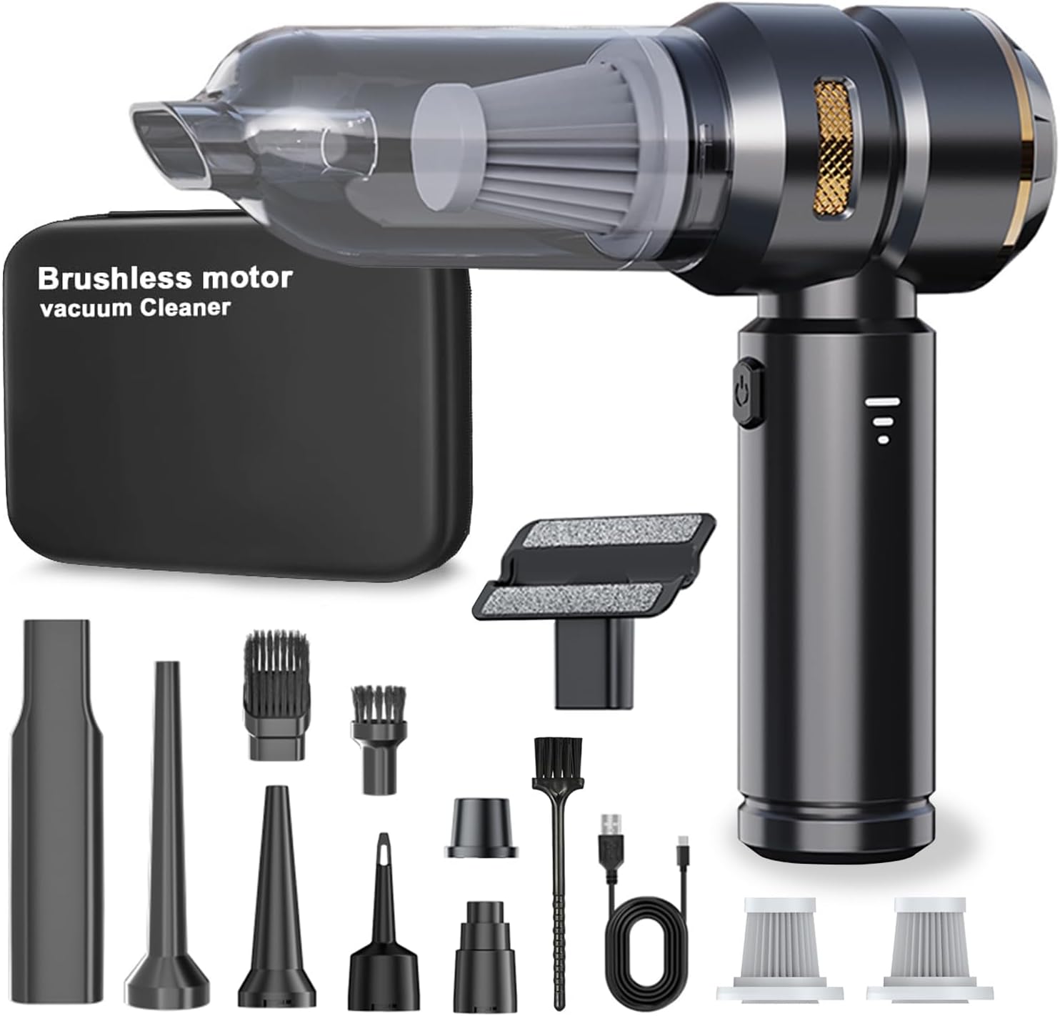 Lyiazsoy Car Vacuum Cleaner,22000PA High Power Mini Vacuum Cleaner,Rechargeable Handheld Vacuum,Portable Cordless Compressed Air Duster Air Blower for Car Home (Gold black)