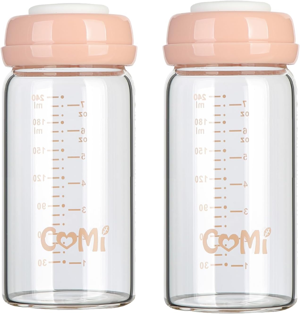 Glass Breastmilk Storage Bottles Pink 2 Packs 8.oz 240ml Reusable Wide Neck Bottles with Screw Ring Sealing Disk BPA-Free Leak-Proof Breastfeeding Milk Collection Fits Breast Pumps & Nipples