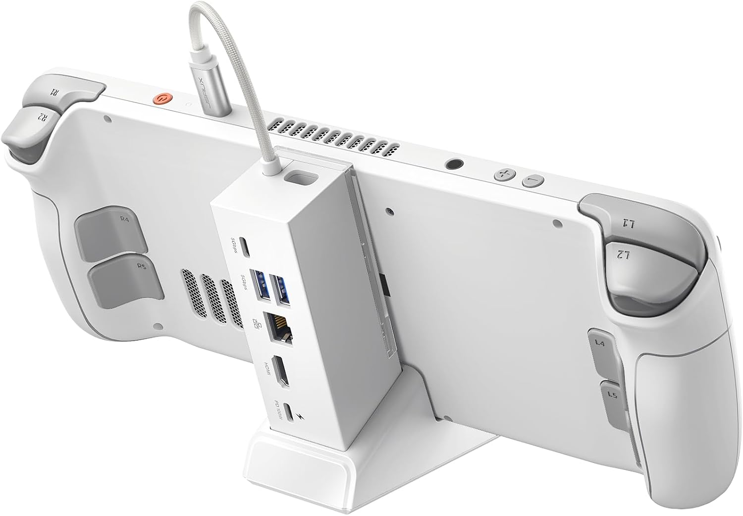 JSAUX Docking Station Compatible with ROG Ally X/ROG Ally/Steam Deck/Legion Go, 6-in-1 ROG Ally X Dock with HDMI 4K@120Hz, Gigabit Ethernet, Dual USB & USB C 3.2 Gen 1, 100W PD Charging -HB0609 White