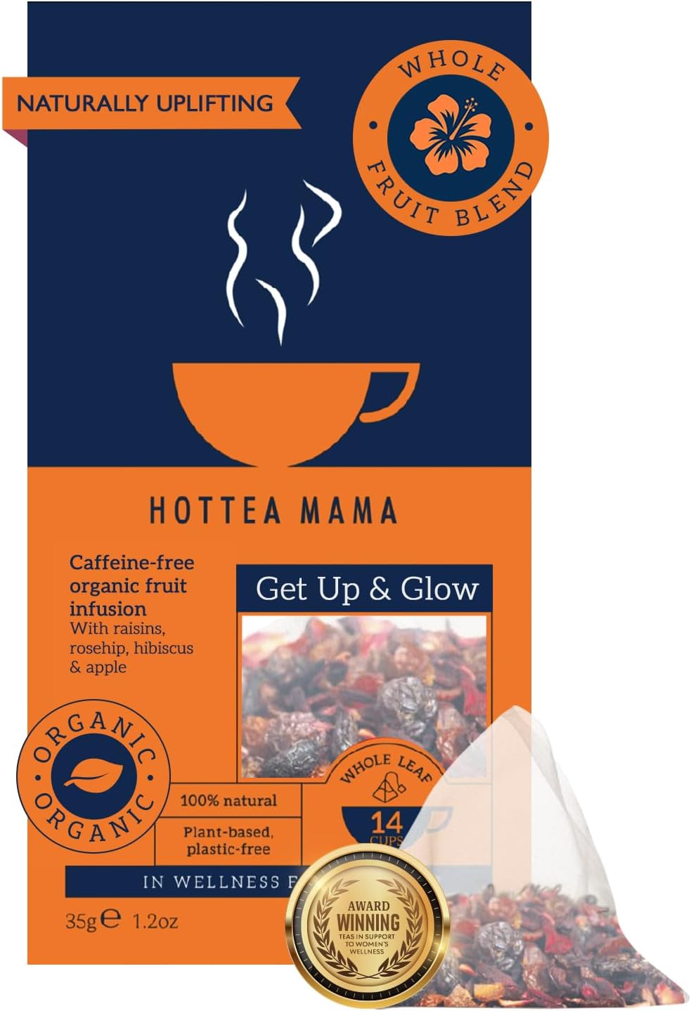 HOTTEA MAMA | Get Up & Glow | Organic Fruit Blend for Pregnancy & Breastfeeding Mums | Caffeine-Free | Naturally Uplifting | 14 Whole Leaf Biodegradable Bags