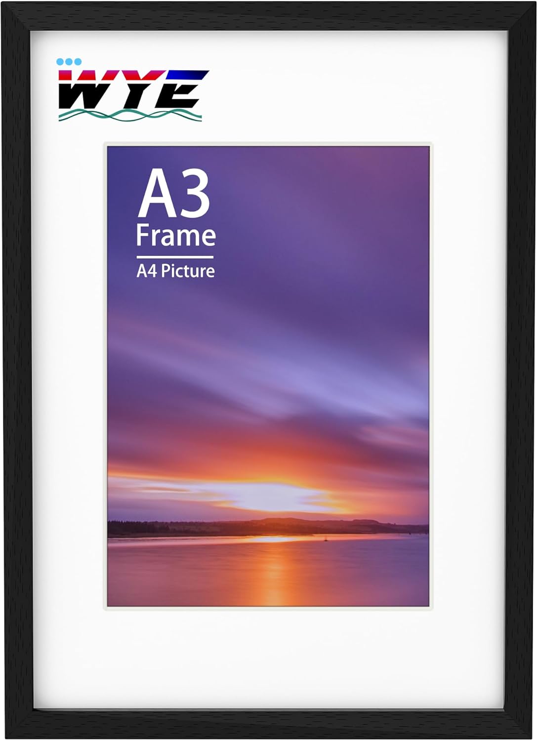 A3 Wood Frame Photo Frame Picture Frames Outer Dimension (44.5x32.2 cm) for 11.7x16.5 Inch (29.7x42 cm) Photo Only Wall Hanging, Acrylic (Non-Glass) A3 Black Poster Frame with A4 Mount