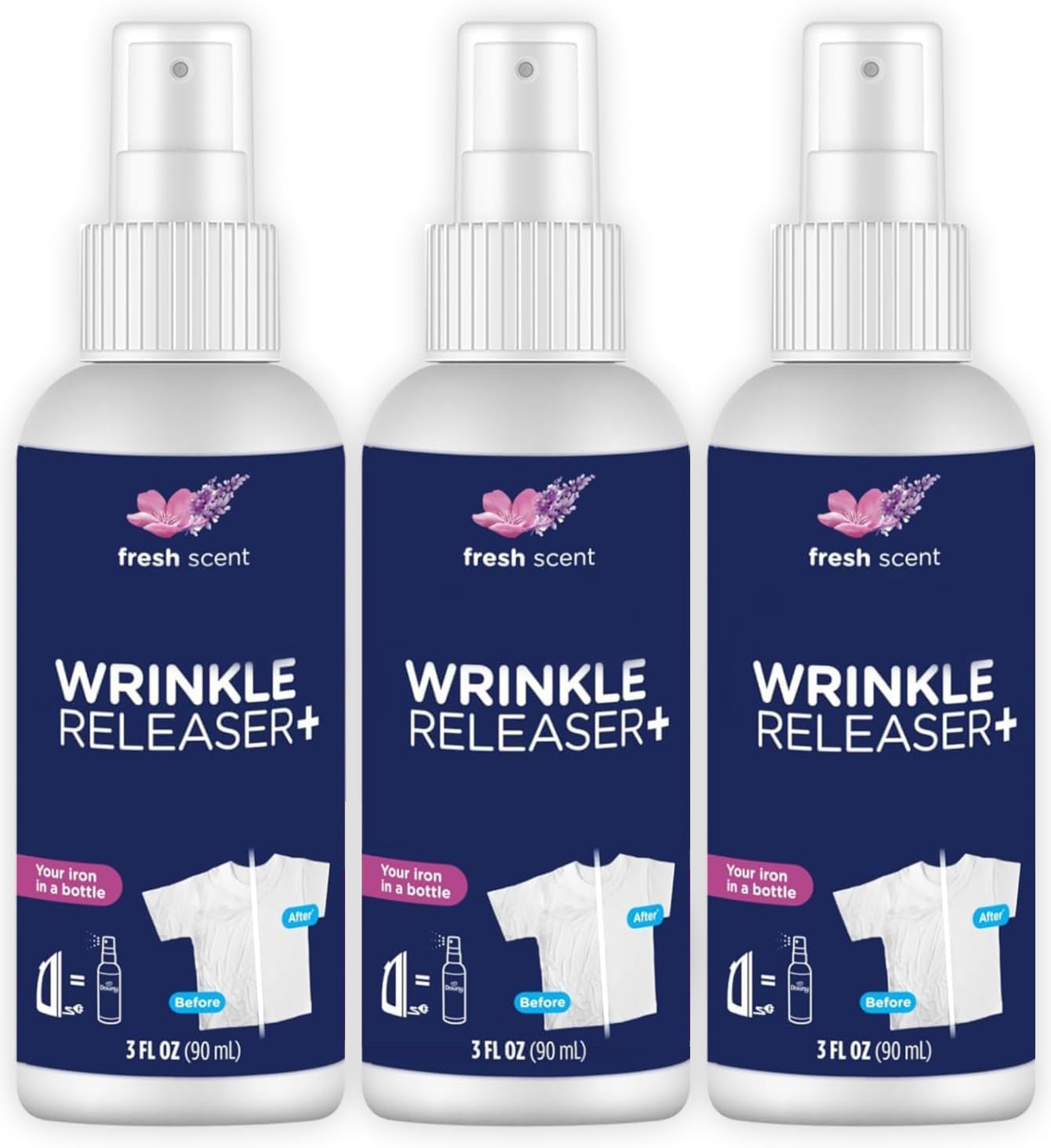 Downy Wrinkle Release Spray - Instant Crease Release & Static Eliminator with Fresh Scent - Travel size 3oz Bottles for On-the-Go Clothing Care - Anti wrinkle spray/Anti crease spray - Pack of 3