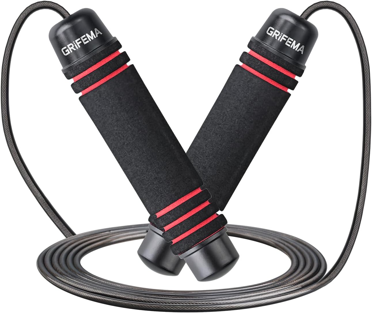 GRIFEMA GA5004 Skipping Rope For Adults Kids Fitness, Speed Jumping Rope, Weighted Boxing Skipping Rope, Length Adjustable, Black/White