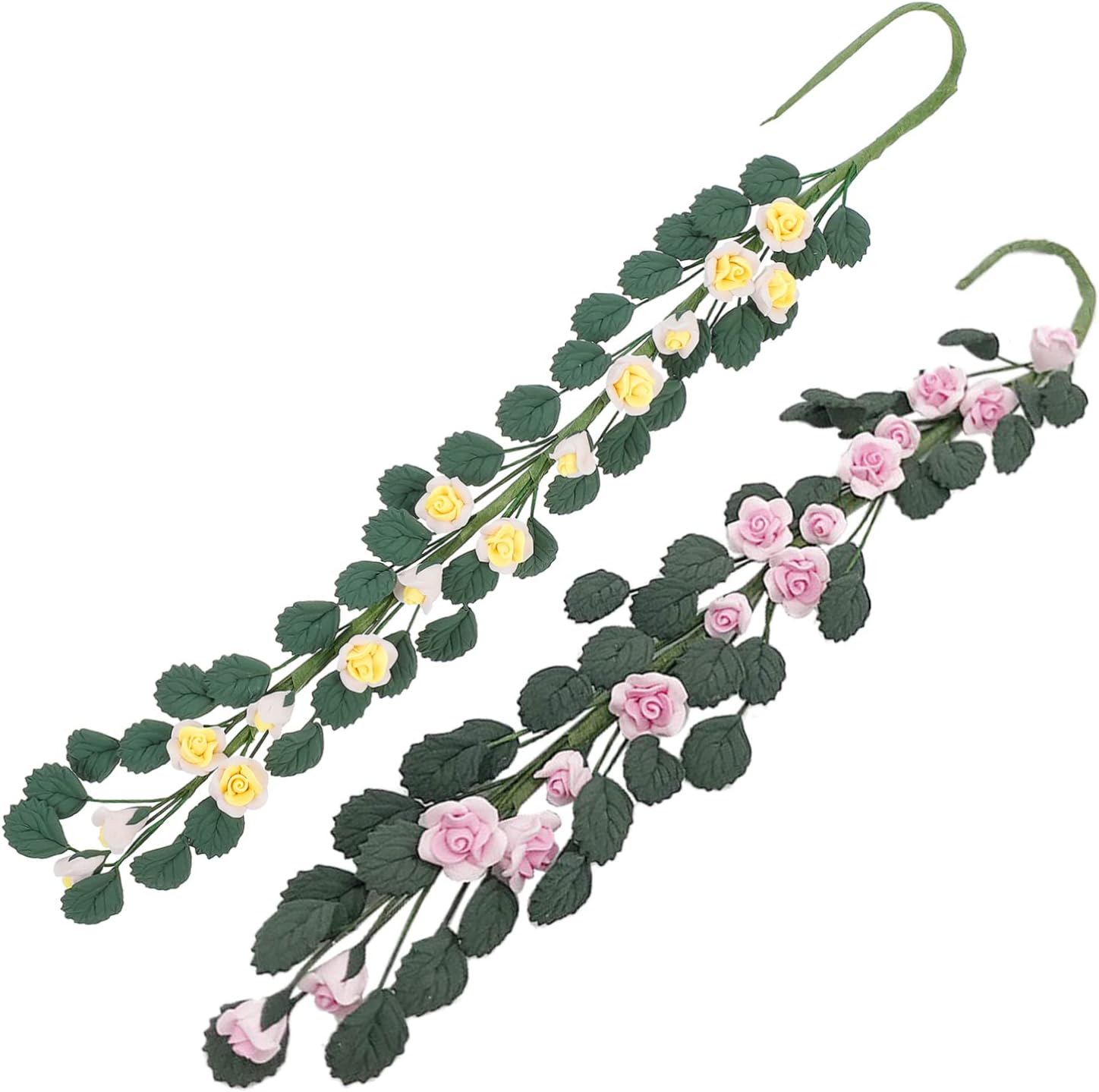 Cabilock 2pcs Miniature Rose Flower String Decor Artificial Simulation Plants for Dollhouse Flower Models Yellow for Table Decoration