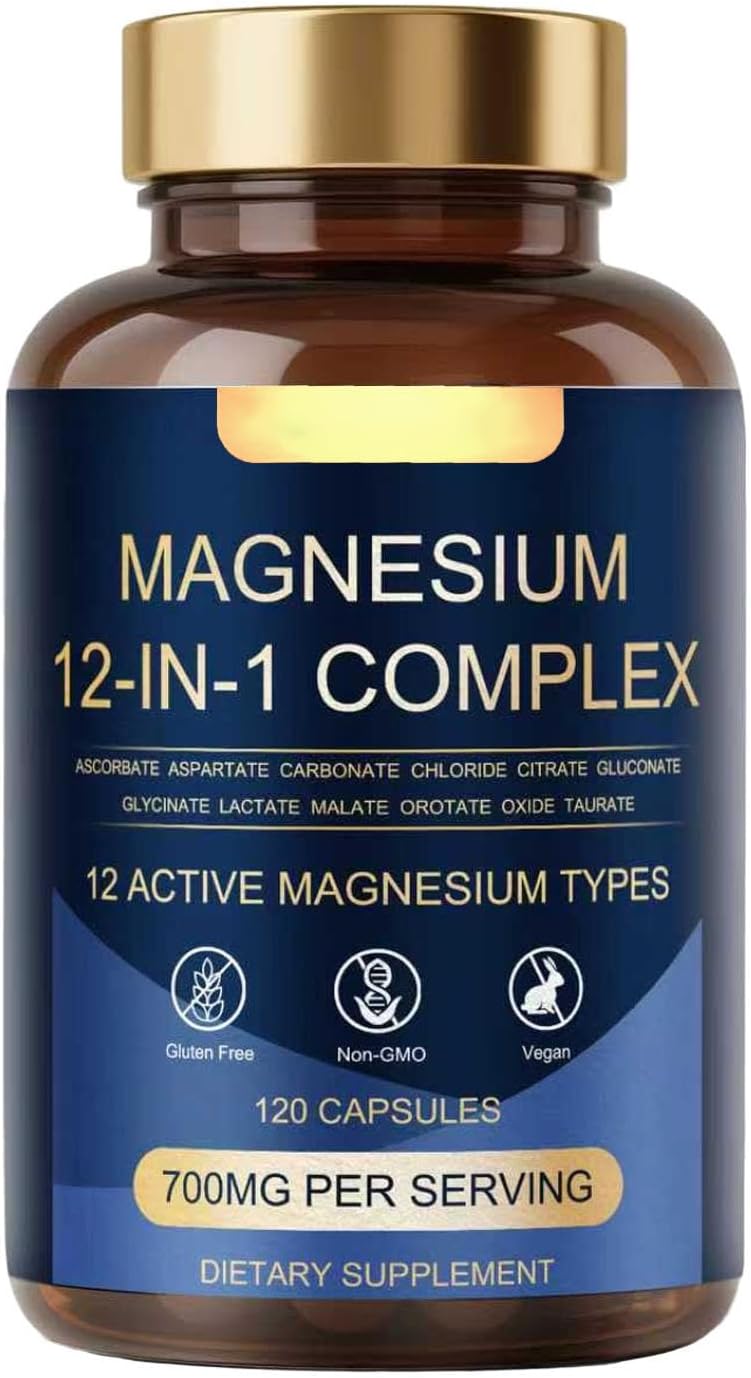 Magnesium Complex 12-in-1 Supplement | 700mg High Absorption Formula with Glycinate Citrate Malate Oxid| Muscle Relaxation, Restful Sleep & Heart Health Support | 120 Vegan Capsules