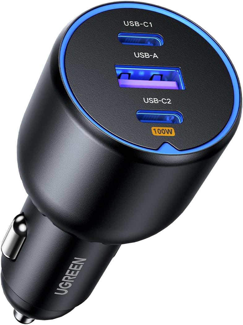 UGREEN 130W USB C Car Charger, Type C Car Charger Adapter, Fast Charging Car Charger Compatible with iPhone 16 16 Plus 16 Pro 16 Pro Max 15 14 13 12, Galaxy S24 S23 Ultra, iPad, MacBook, and More