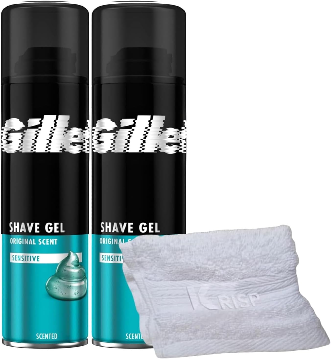 2 x 200ml Shaving Gel for Men - Soothing Formula, Ideal for Sensitive Skin - Clear Gel, Gentle Men's Shave gel with Soft KRISP Towel