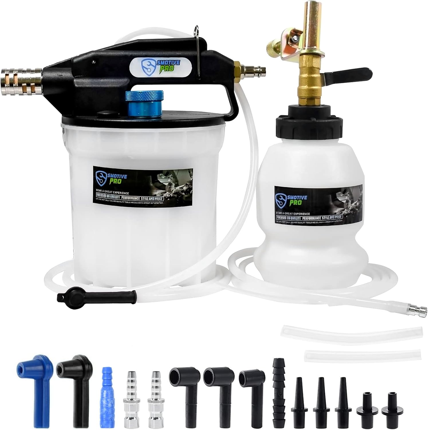 SMOTIVEPRO 2L Vacuum Brake Bleeder, Pneumatic Brake Bleeding Kit with 16Pcs Bleed Screw Adapters and 1L Refilling Bottle, Compatible with ABS Brake Systems for Cars Trucks Motorcycles