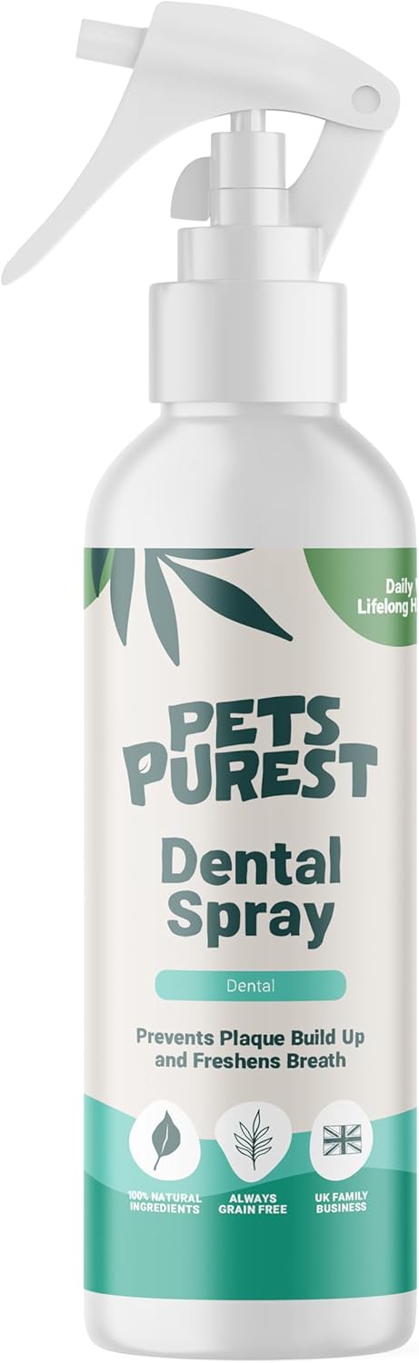 Pets Purest Breath Freshener & Dental Teeth Cleaning Spray - 100% Natural Plaque & Tartar Remover, Mouthwash & Bad Breath Treatment Water Formula for Dogs & Cat - 250ml
