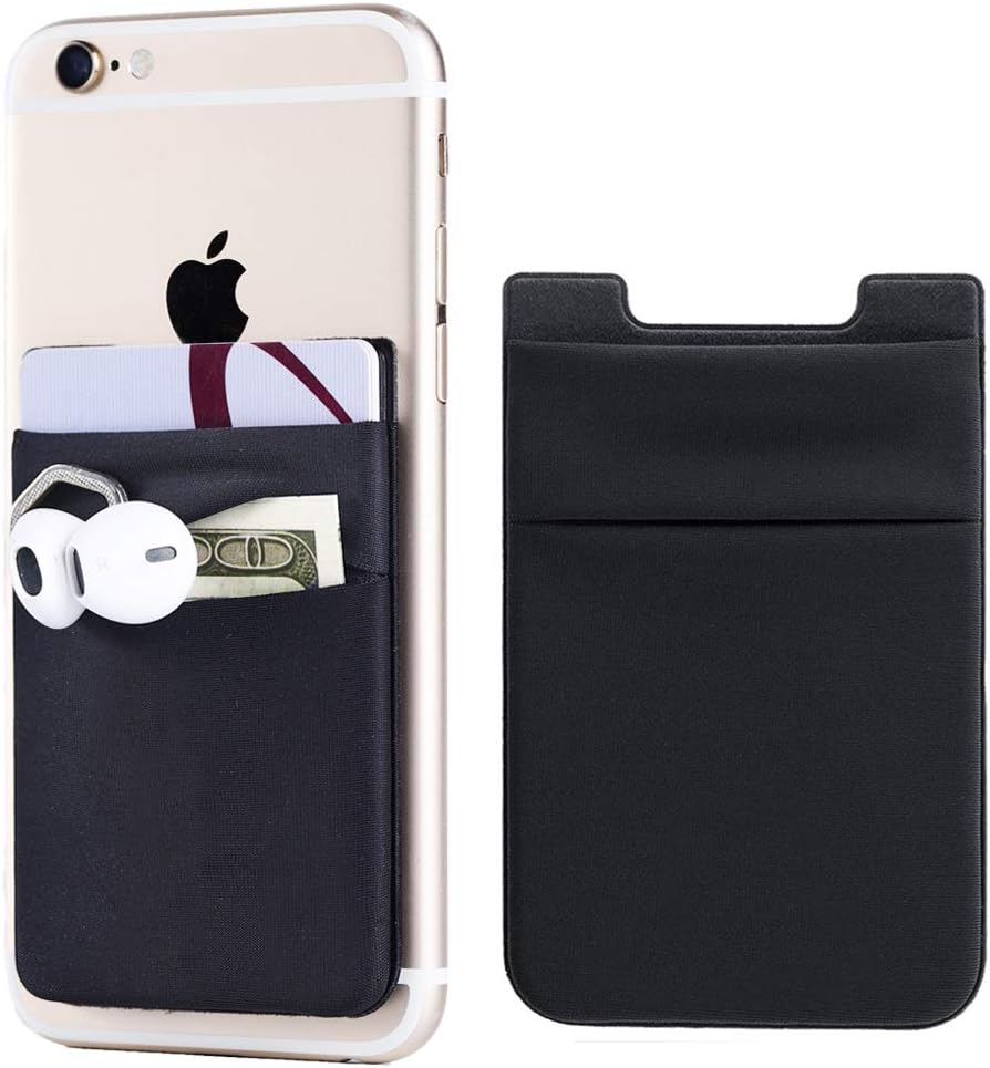2Pack Adhesive Phone Pocket,Cell Phone Stick On Card Wallet Sleeve,Credit Cards/ID Card Holder(Double Secure) with Sticker for Back of iPhone,Android and All Smartphones-Black